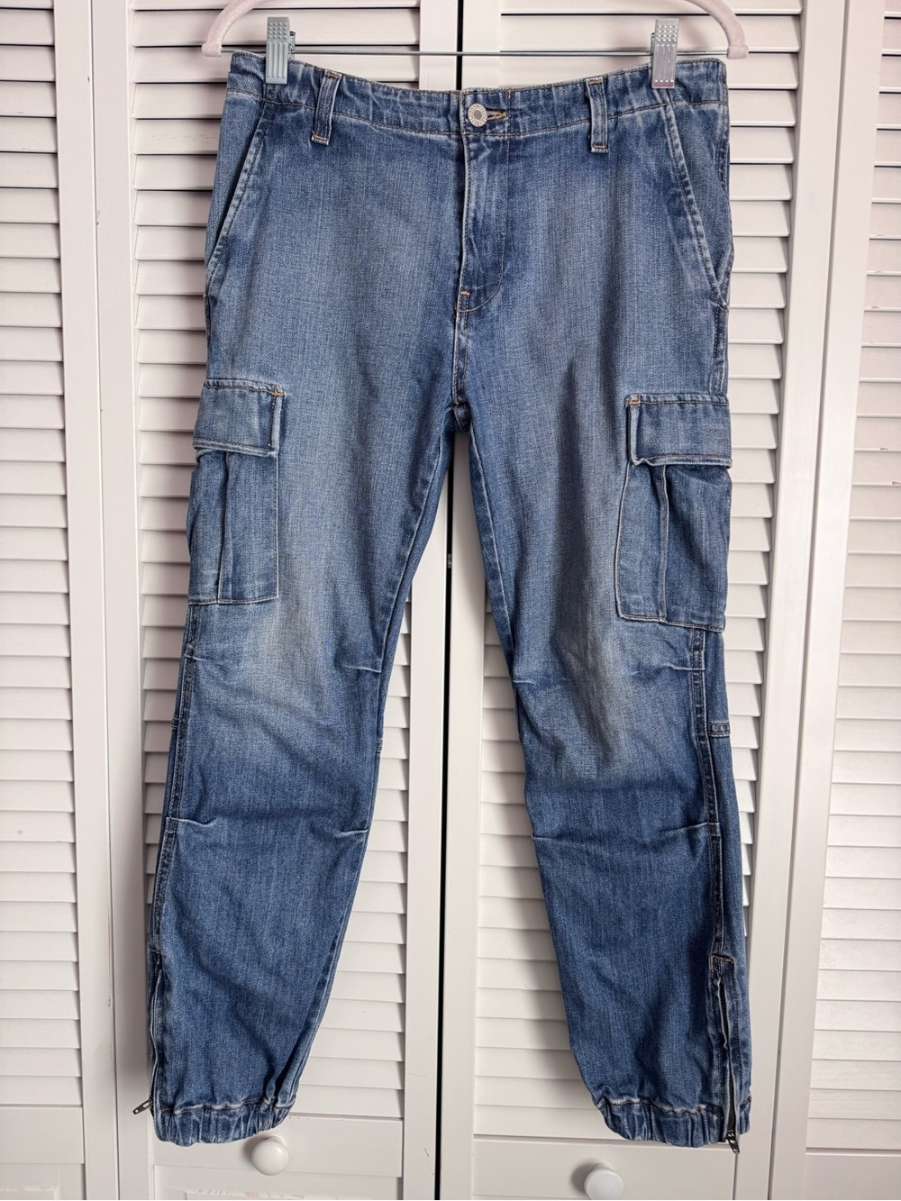 Nili Lotan Cargo Military Cropped Jeans Blue Vintage Wash Low Rise 27